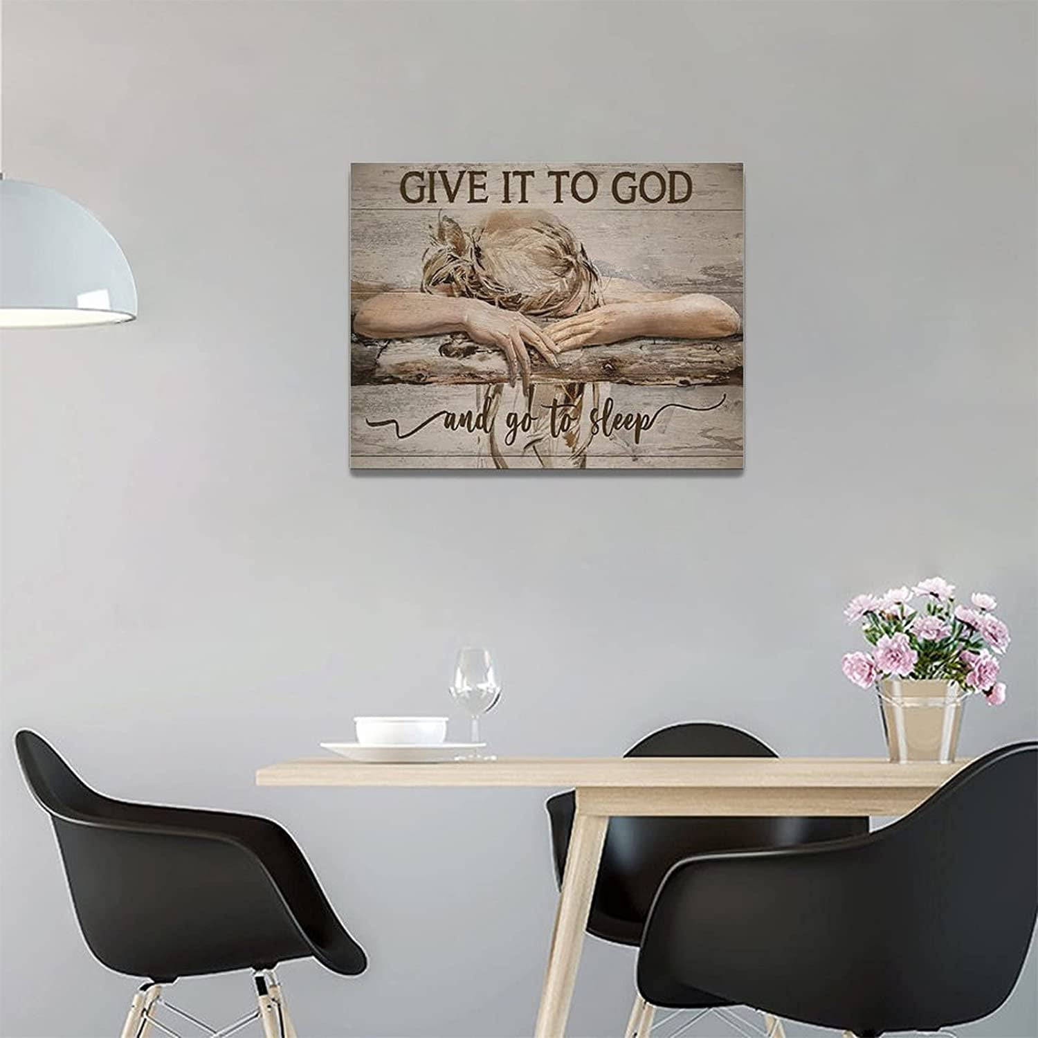 Bedroom Wall Art Give It To God and Go To Sleep Girl Bedroom Pictures Wall Decor Christian Bedroom Painting Canvas Inspirational Scripture Quotes Prints Modern Artwork Framed Home Decor 16"x12"