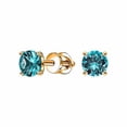 thumbnail image 2 of 14K Solid Gold Over Sterling Silver Aquamarine Round Stud Earrings - Birthstone Jewelry, Perfect Gifts for Her, 2 of 3