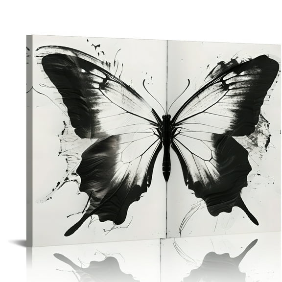 YILUYINQING Butterfly Black-and-White Canvas Prints Wall Art Decor, Ready To Hang Home Room Decoration 16x12in