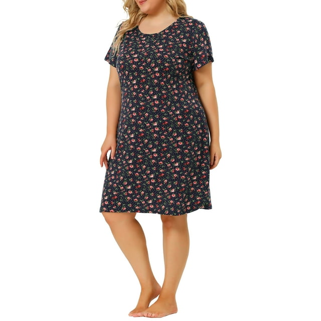Agnes Orinda Nuisette pour Femme Grande Taille à Manches Courtes, Col Rond, Robe de Pyjama Douce et Extensible 2X Bleu Marine