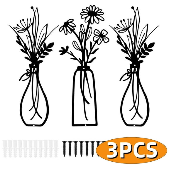 Metal Wall Art Decor Rustic Home Decor Modern Farmhouse Dining Room Housewarming Gifts Minimalist Flower Wall Decors for Livingroom Bathroom Bedroom 3PCS Design 1