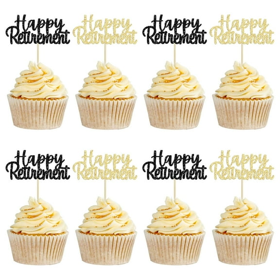 Multicolor Glitter Happy Retirement Cupcake Toppers Retired Cake Decorations for Retirement Party Cake Decorations 12pcs Black and Gold