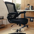 thumbnail image 3 of Mid-Back Black Mesh Ergonomic Drafting Chair with LeatherSoft Seat, Adjustable Foot Ring and Flip-Up Arms, 3 of 9