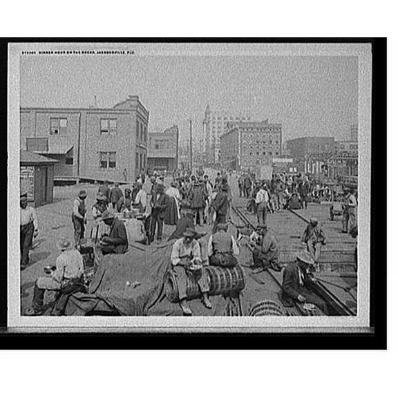 Historic Print, Dinner hour on the docks, Jacksonville, Fla., 16" x 20"