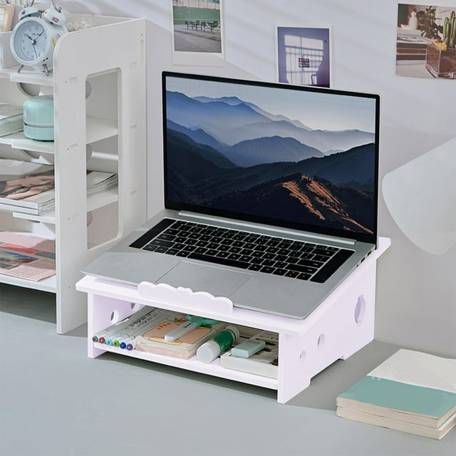 Support de Bureau pour Moniteur d'Ordinateur, Étagère en Bois Plastique, Hauteur Réglable, Design Moderne pour Bureau à Domicile, Aide à la Surélévation d'Ordinateur, Étagère de Rangement, Organisateur de Poste de Travail HAODEJW / Bois, Blanc