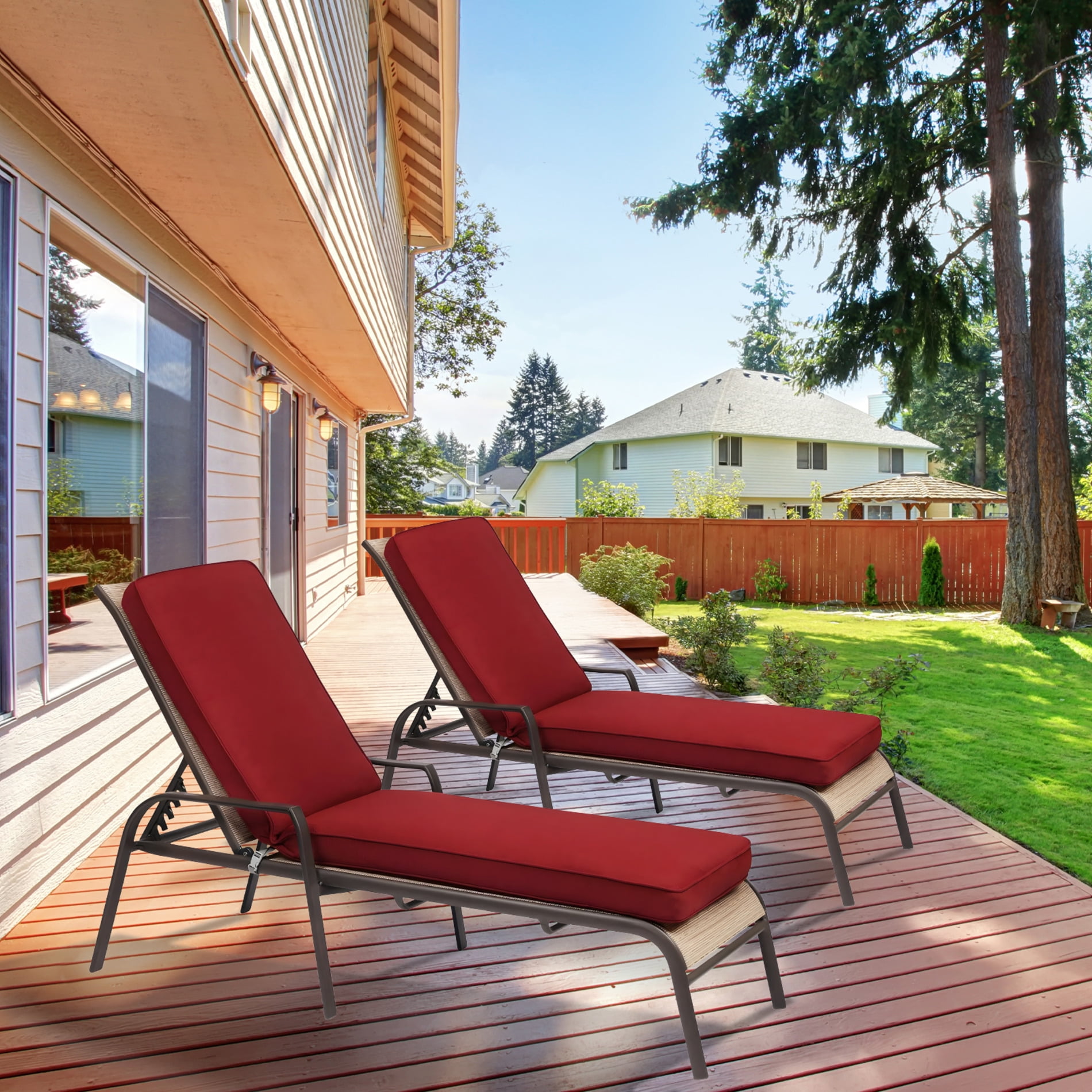 BPS 72" x 21" x 3" Outdoor Chaise Lounge Cushion, Fade & Water Resistant Patio Chair Cushion, Set of 2 - Red