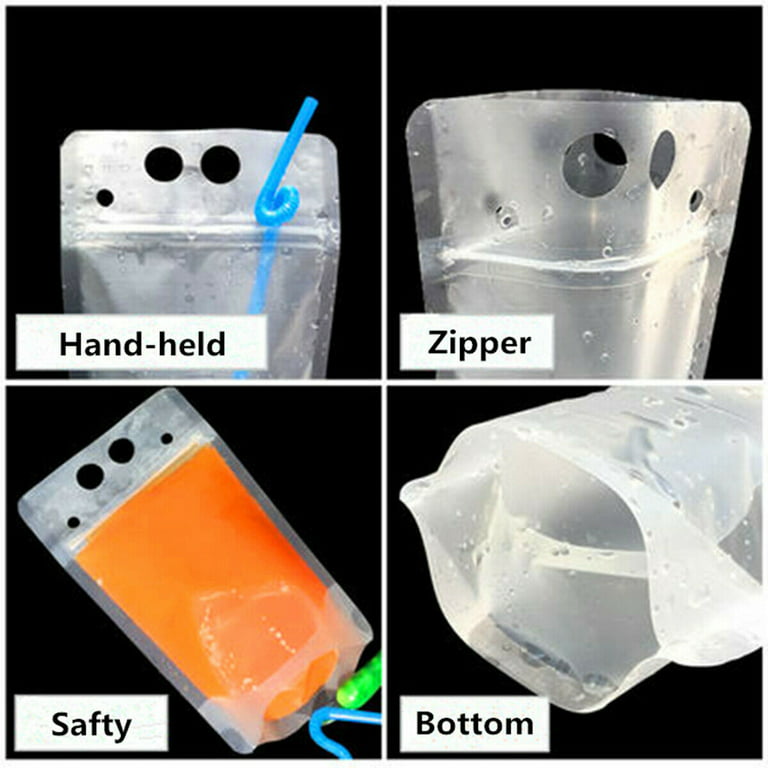 50 Pcs Drink Clear Pouches for Adults,No Leak Juice Bags Plastic Smoothie Bags Fit Cold Hot Drinks, Reusable Juice Pouches Bags, Size: Large