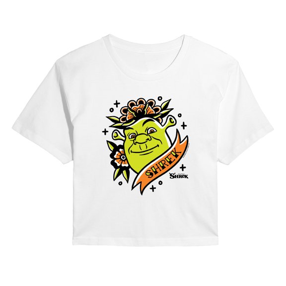 Shrek - Shrek Tattoo Portrait - Juniors Cropped Graphic T-Shirt