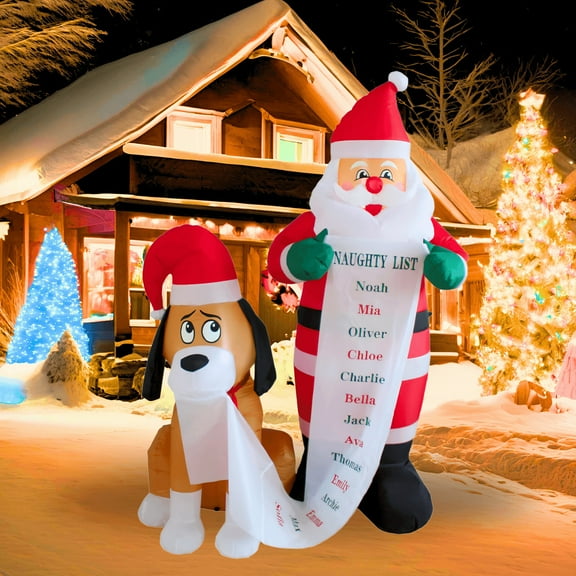 PTS 6FT Inflatable Santa with Dog Outdoor Decoration, Christmas Blow Up Yard Decorations, Built-in LED Lights Inflatables Xmas Holiday Funny Decor for Indoor Lawn Garden