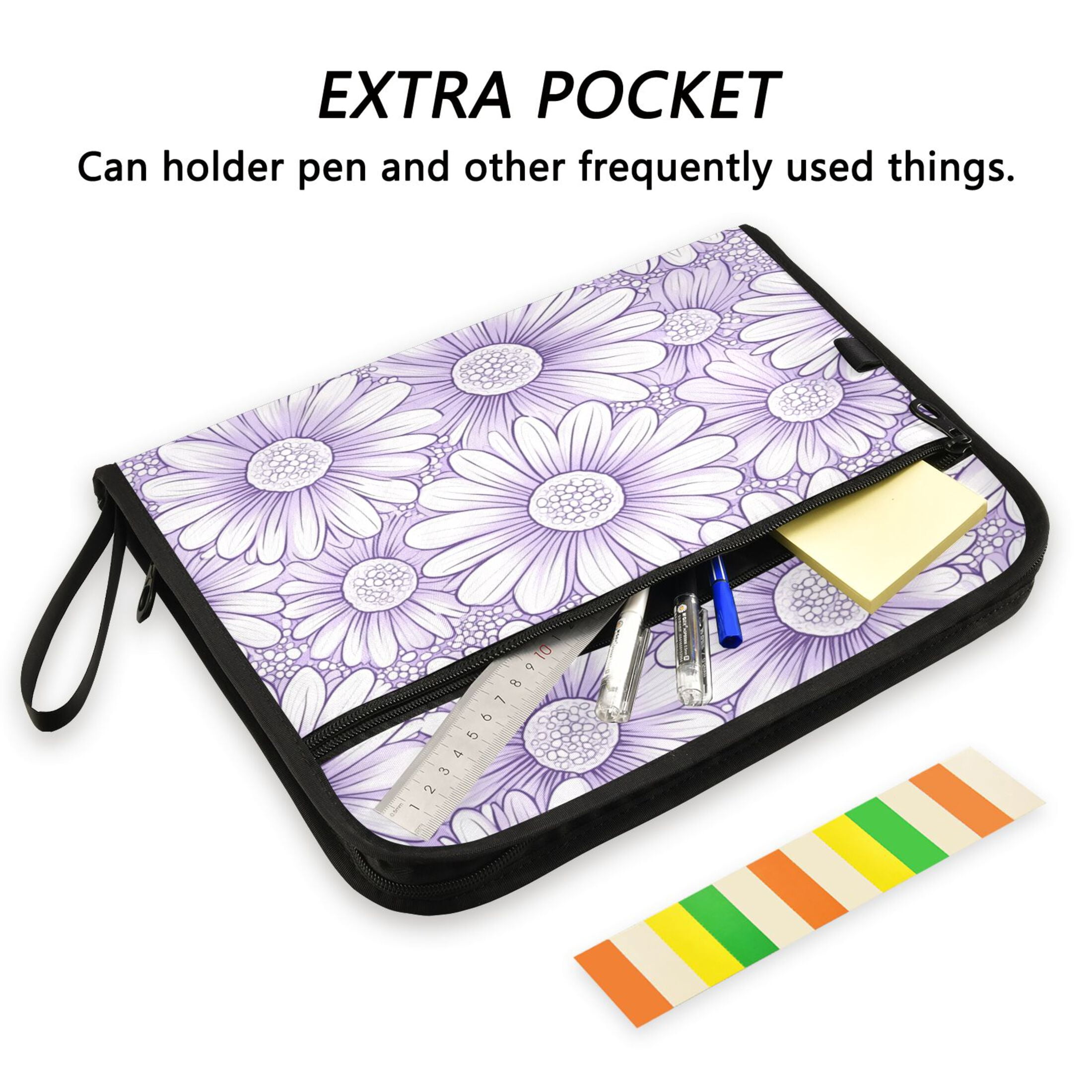 WOBOGO A Pattern with Pale Purple Daisies Expanding File Folder Letter Size Accordion Filing Organizer 13 Pocket Separate Organ Pocket