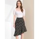 thumbnail image 3 of Falda Midi Allegra K Asimétrica Sirena Dobladillo Volantes Estampado Floral Leopardo Mujer Negro S, 3 of 6