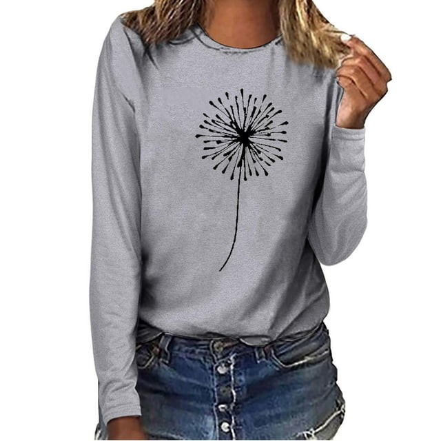 Chemises & Blouses Walmart+ Semaine Aqestyerly T-Shirt Décontracté Imprimé pour Femmes Col Rond Manches Longues