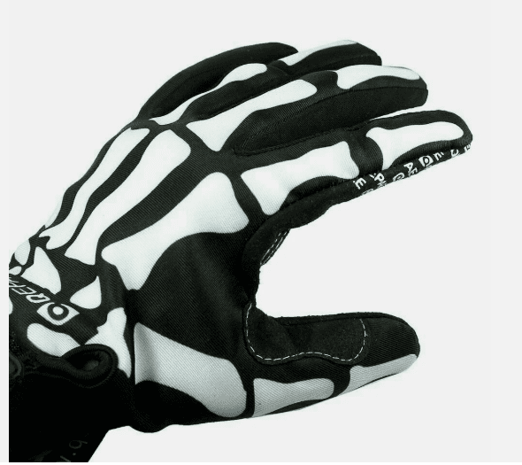 Biker Skeleton Bone Gloves – Full Finger Motorcycle, Cycling & Racing Gloves – Goth Style Mechanics Gloves (Size L)