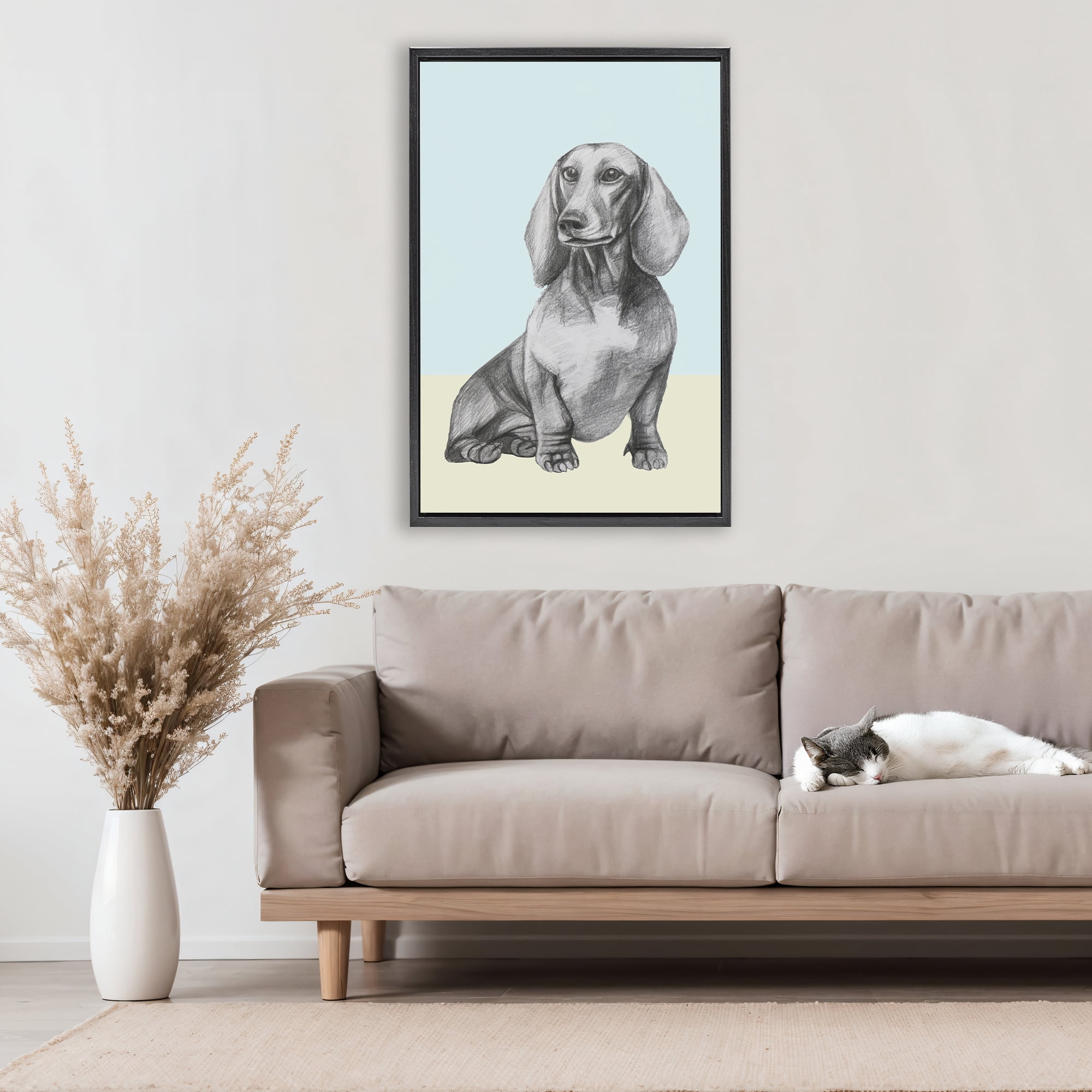 Stupell Industries Sitting Dachshund Sketch Black Framed Floater Canvas Wall Art, design by Violeta Vollmer