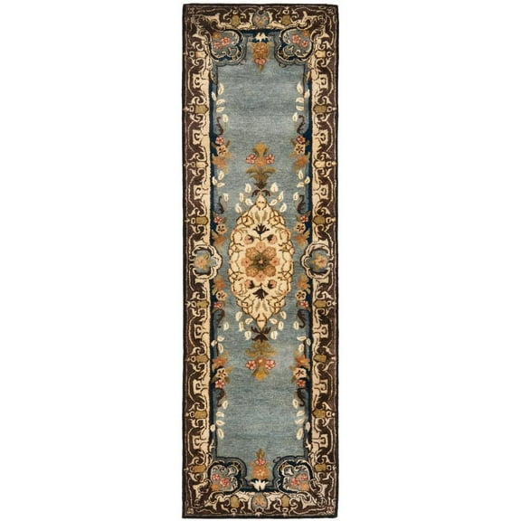 SAFAVIEH Bergama Payton Oriental Wool Runner Rug, Light Blue/Ivory, 2'3" x 12'