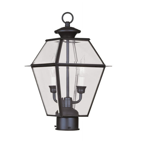9 inch 2 Light Bronze Outdoor Post Lantern Pendant Lighting Fixture with Clear Beveled Glass Shade backed with Hand Crafted Solid Brass material for patio, front porch, entryway and more
