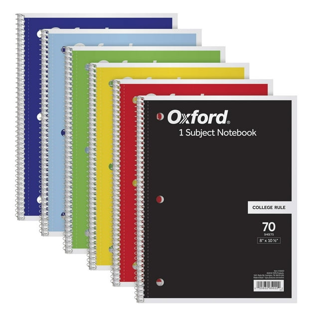 Cuaderno Oxford Spiral de 1 asignatura, con reglas universitarias, 8 x 10 cm, 6 unidades