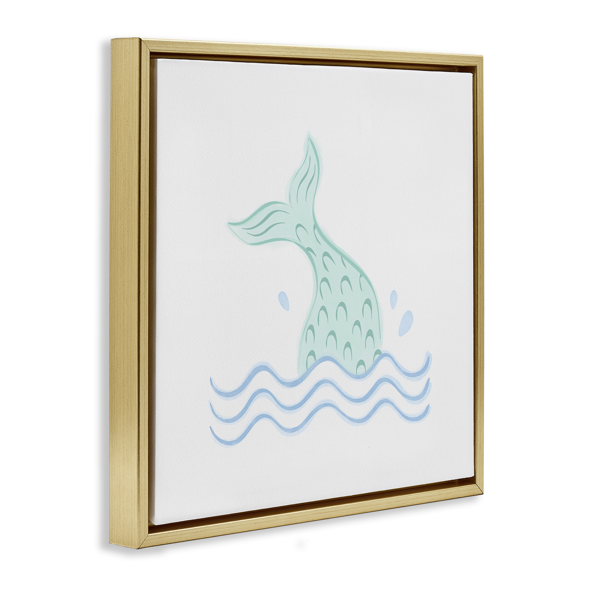 Stupell Industries Mermaid Tail in Water Fantasy & Sci-Fi Painting Gold Floater Framed Canvas Art Print Wall Art, 18 x 18