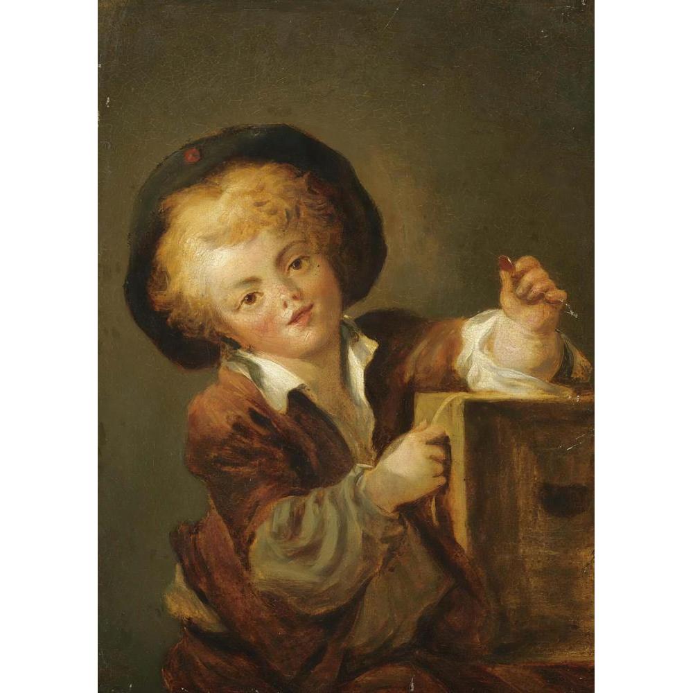 Jean-Honoré Fragonard 11x14 Black Modern Framed Museum Art Print Titled - The Little Boy with Curiosity - a Little Boy with a Curiosity