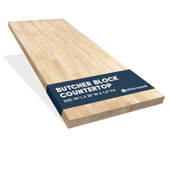 allforwood 96''L x 25''W x 1.5''Th Hevea Solid Wood Butcher Block Countertop, 8ft L x 25" W, 1.5in Thick Unfinished Butcher Block Table Top for DIY Washer Dryer/Island/Kitchen Countertop