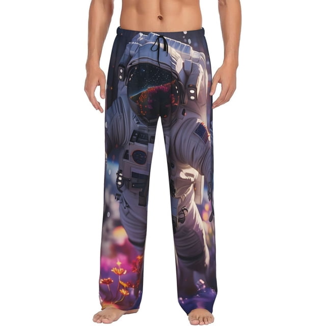 Fotbe Astronaut In Cosmic Garden Pantalones de Pijama para Hombre, Pantalones de Dormir, Pantalones de Casa con Cintura Ajustable y Bolsillos-Large