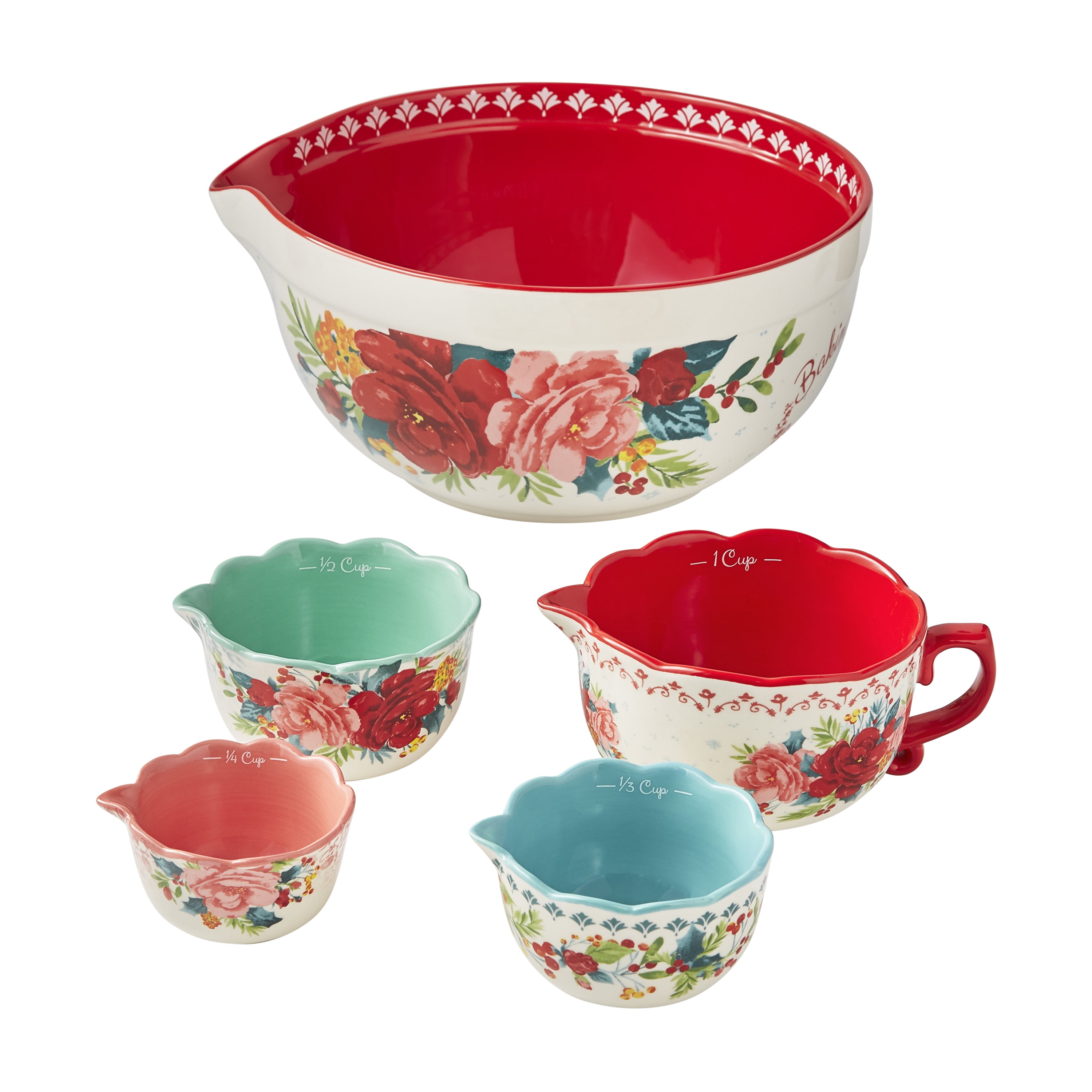 Mixing Bowl Set Country Garden Nesting Chip Resistant Melamine With Lid 10-Piece 