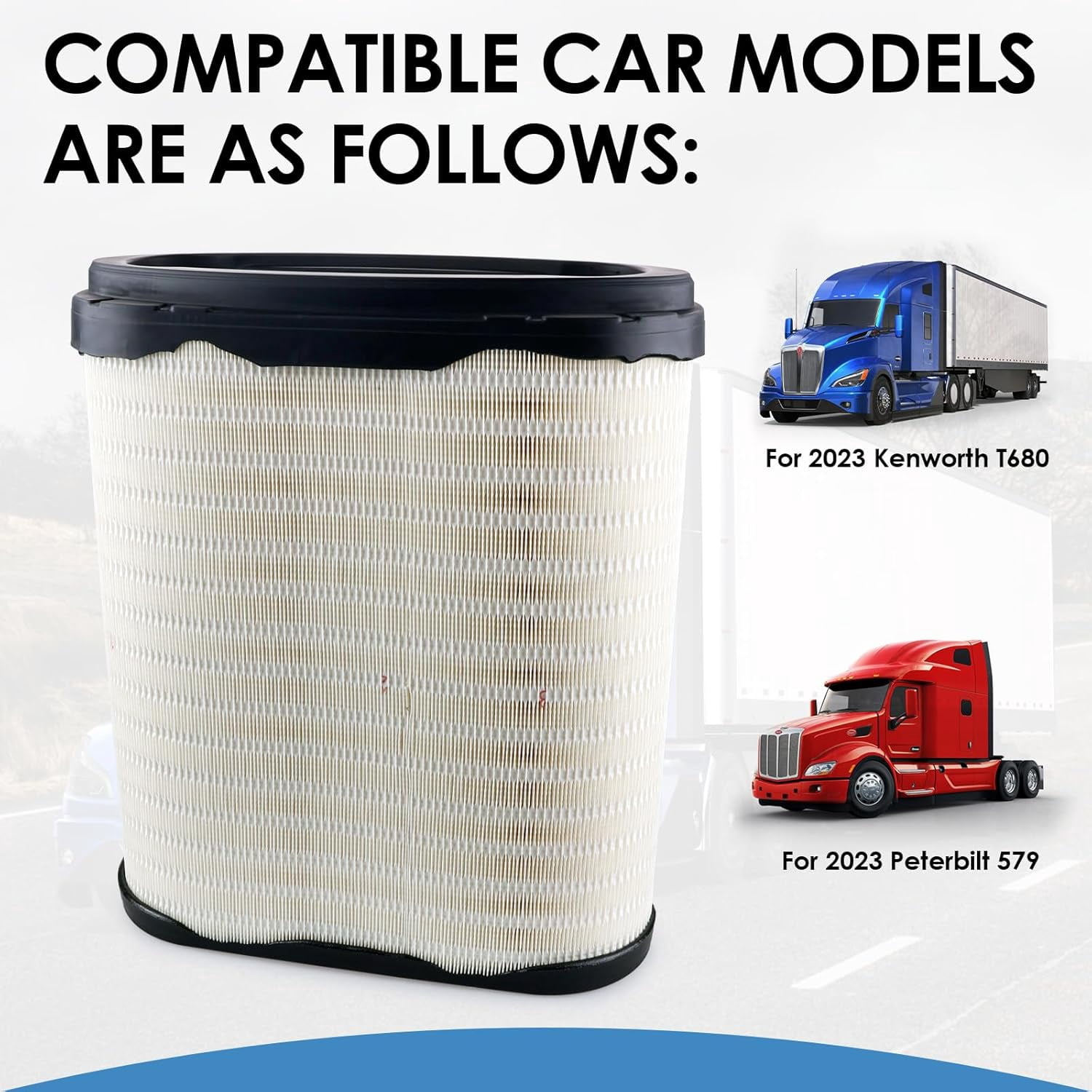 D37-1061 Engine Air Filter for 2023 Kenworth T680 and 2023 Peterbilt 579, D371061 D37-1061