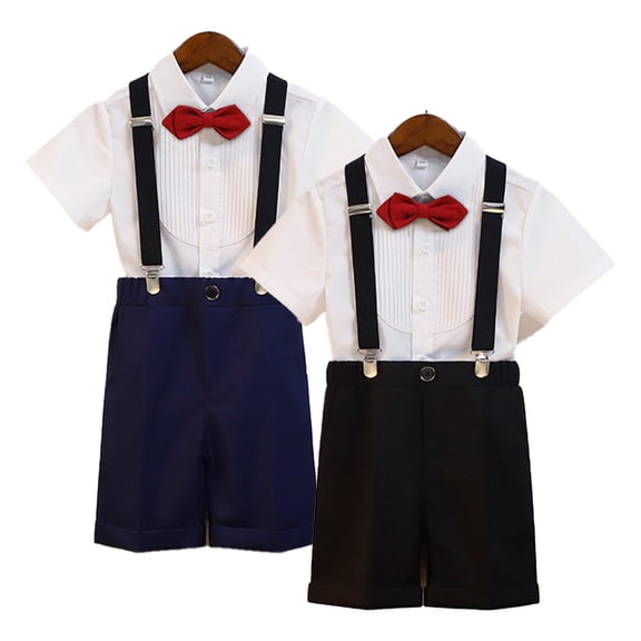 LYMAYTER Baby Toddler Boys Formal Suit Set for 1-15Y Short Sleeve Shirt Suspenders Bowtie Beach Wedding‌