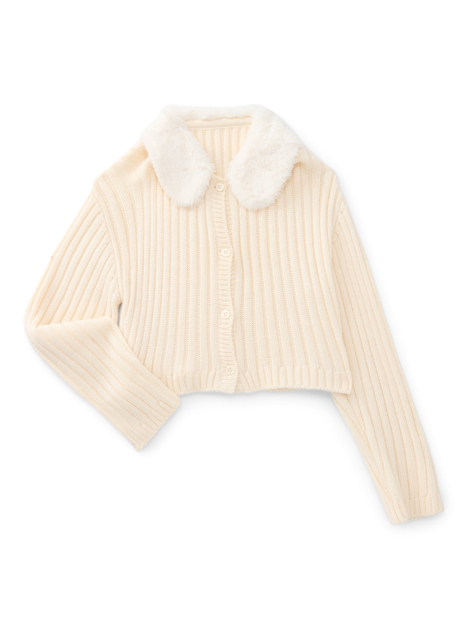 Wonder Nation Toddler Girls Cardigan Sweater with Faux Fur Collar, Lightweight, Sizes 12M-5T