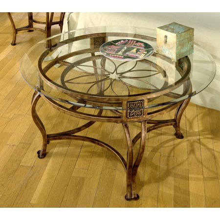 UPC 796995921498 product image for Hillsdale Furniture Scottsdale Metal 39  Round Glass - Top Coffee Table  Brown R | upcitemdb.com