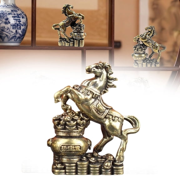 HomelyJoy Horse Statue Brass Galloping Horse Figurine Chinese New Year 2026 Year of the Horse Decorative Ornament Collectible Tabletop Car Home Decor 1.7 x 1.4 x 0.6 in 1pc