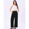 thumbnail image 3 of DARING DIVA Women's Linen Flowy Palazzo Trousers with Pockets M Black, 3 of 6