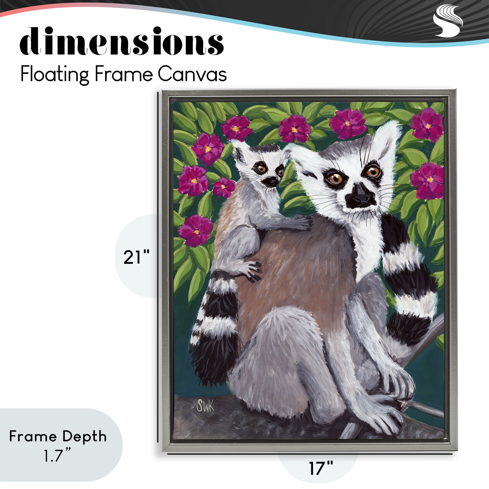 Stupell Industries Ring Tailed Lemur Mama & Baby Gray Framed Floater Canvas Wall Art, design by Sarah Waldron Kimball
