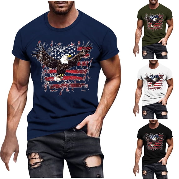 Vetsdori Fourth of July Shirts for men Short Sleeve Summer Pullover Eagle Red White and Blue,Outdoor Independence Day Patriotic Mens Tops Crew Neck