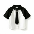 thumbnail image 3 of RUTAYY Boys Shirt Classic Turndown Collar Short Sleeve Color Block Raglan Top School Daily Wear White, 3 of 3