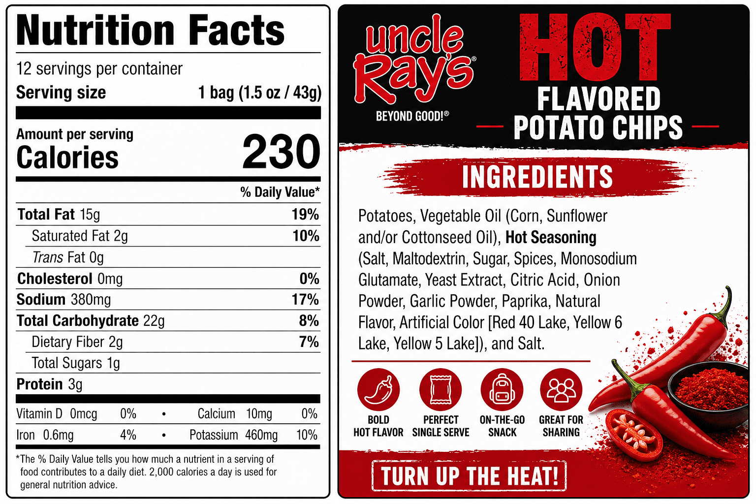 Uncle Ray’s Hot Potato Chips, 1.5 oz Bags (Pack of 12) | Individual Snack Size Crispy Chips | Spicy Bold Flavor | Fresh & Crunchy Snack Pack | Bundled by SUPERDEALS with Mystery Gift