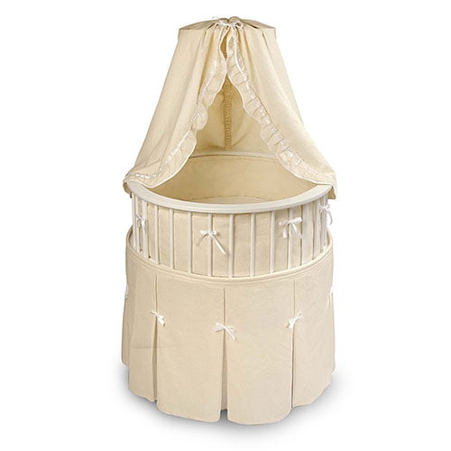 Badger Basket Elegance Bassinet White With Ecru Waffle Bedding Com Badger Basket Elegance Bassinet, Badger Round Bassinet