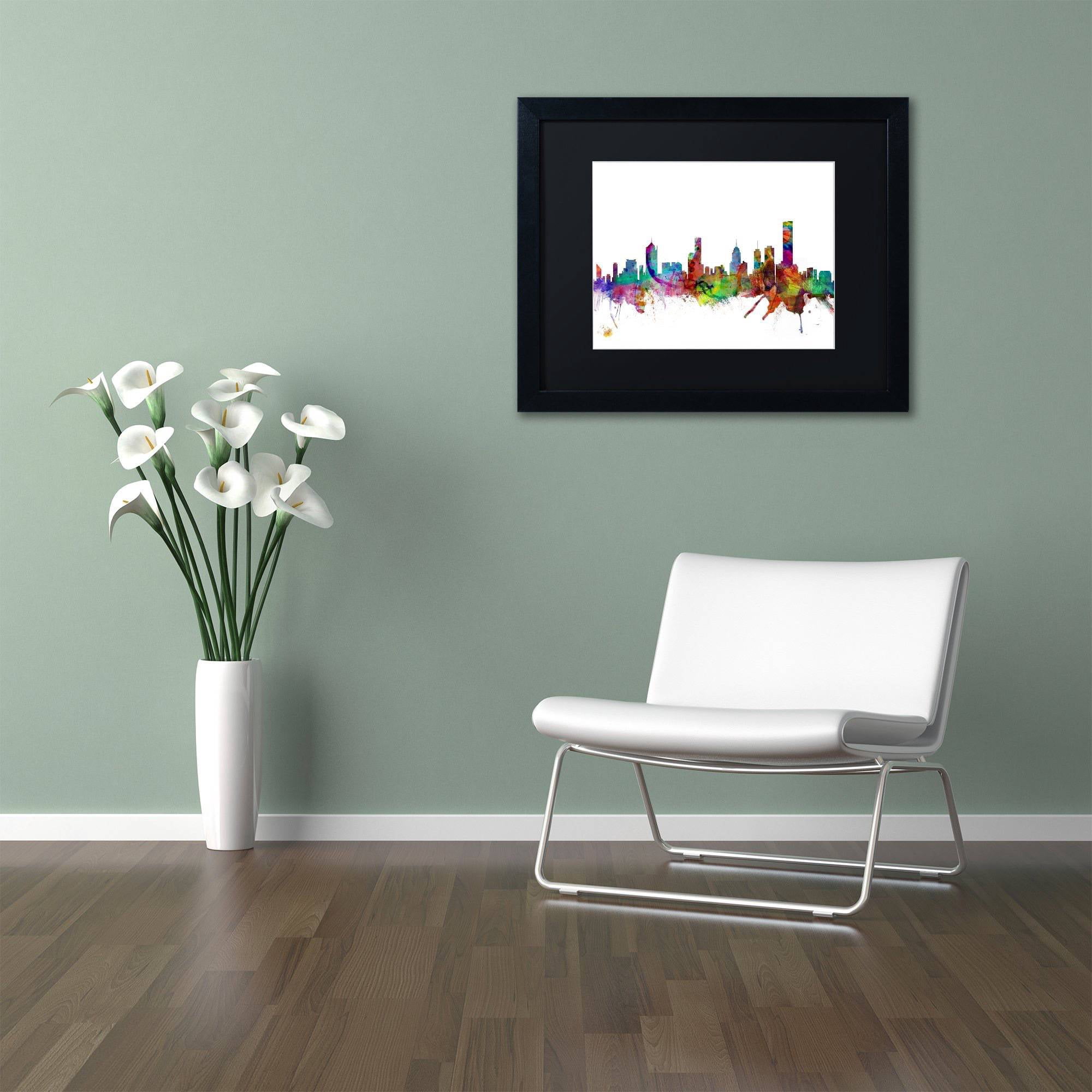 Trademark Fine Art "Melbourne Skyline II" Canvas Art by Michael Tompsett Black Matte, Black Frame