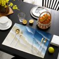 thumbnail image 3 of Navy Blue Ombre Ocean Placemats Set of 4, Watercolor Coastal Beach Waves Placemats for Dining Table, Place Mats for Kitchen Tabletop, Waterproof Wipeable Dining Table Mats Set, 3 of 9