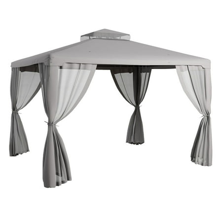 Patio Gazebo 10x12, Gray, 2-Tier Outdoor Canopy, Steel Frame with Netting