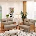 thumbnail image 6 of Love Seat Settee Mini Couch Upholstered Sofa with Natural Rattan Armrest Backrest Couch Bench Loveseat for Living Room Bedroom Brown Grey, 6 of 14