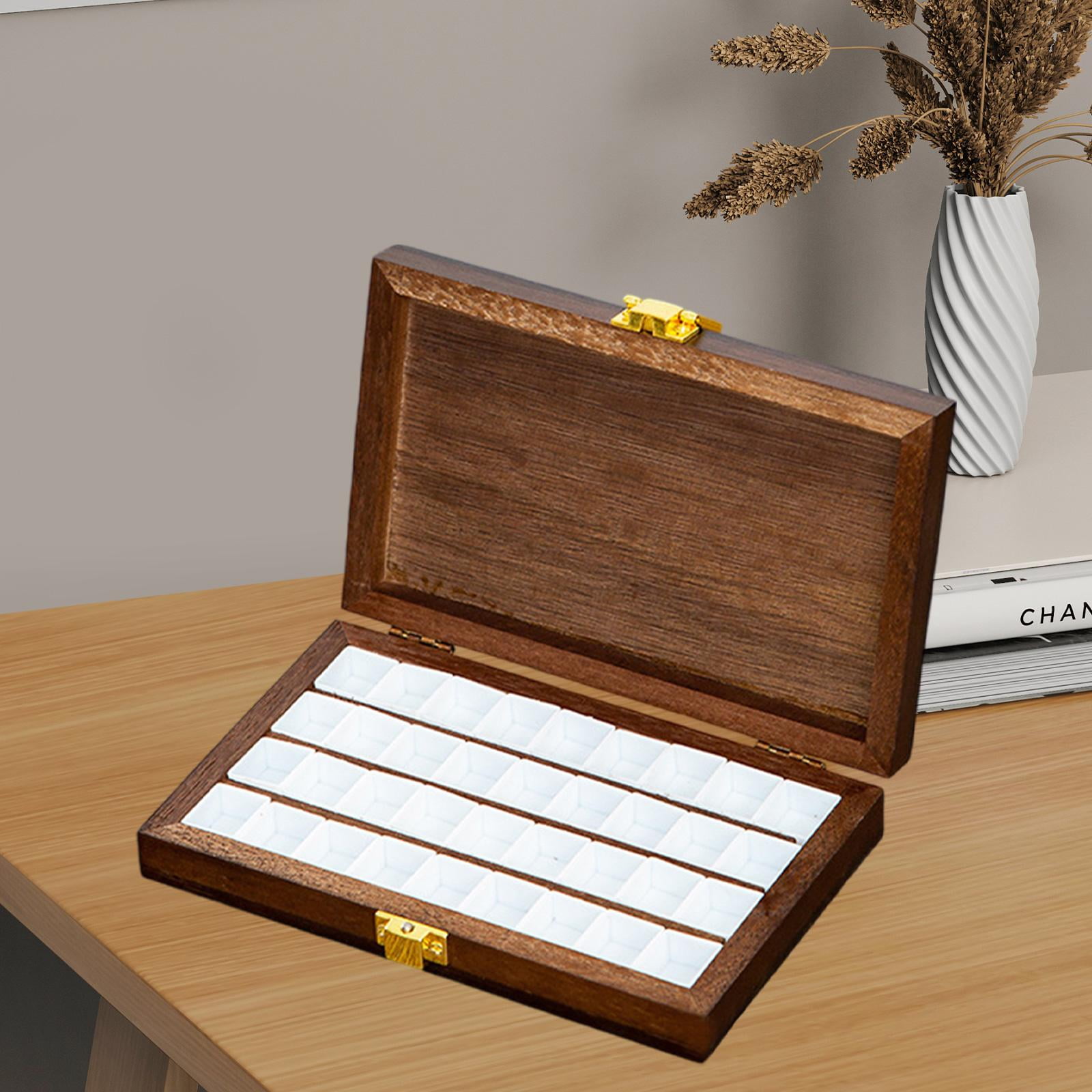 Milageto Watercolor Paint Box Empty Palette Box Wooden Watercolor Paint Storage Box Paint 36 Grids