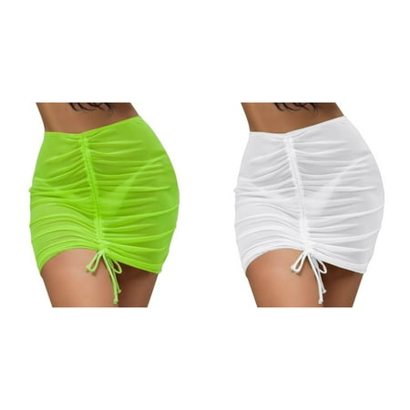 2-Pack Sheer Cover Up Ruffle Drawstring Cover Wraps Skirt Beach Skirt Beach For Swimwear Cover Up Skirt Women Mesh Shiny Bikini Wrap Trim Ups Bikinis Set String Bikini Underwear for Women High Leg