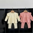 thumbnail image 4 of Odeerbi 3M-3Y Infant Girls Cotton Outfits Ruffle Long Sleeve Peplum Tops Lettuce Trim Pants Two-piece Set Solid Color Casual Loungewear Infant Girls Clothes, 4 of 7