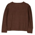 thumbnail image 4 of XXWXYD Clearence Puff Sleeve Ribbed Knit Blouse - Textured Long Sleeve Fashion Top for Girls Ages 5-14Y Seasonal Wardrobe (5-6 Years,Brown), 4 of 5