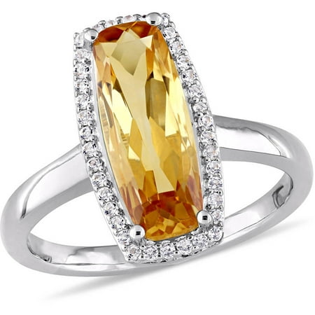Tangelo 3-3/4 Carat T.G.W. Citrine and White Topaz Sterling Silver Halo Ring