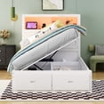 thumbnail image 3 of Wood Full Size Hydraulic Platform Bed with Storage LED Headboard, Charging Station & 2 Drawers, White, 3 of 9