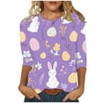 thumbnail image 2 of Cavosen Happy Easter Womens Tops 3/4 Sleeve Crew Neck Summer Cute Bunny Eggs Print Pullover Blouse Holiday Shirts Vacation Festival T Shirts Loose Dressy Fashion Going out Tees L, 2 of 5