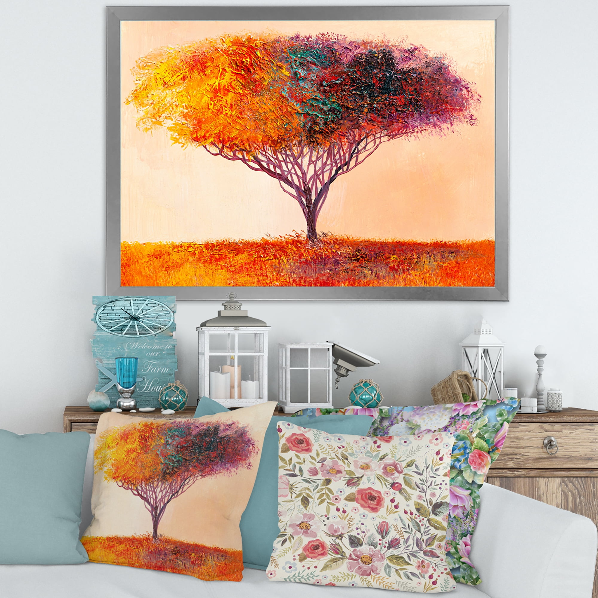 Designart 'Impressionist Landscape Colorful Abstract Tree' Modern Framed Art Print