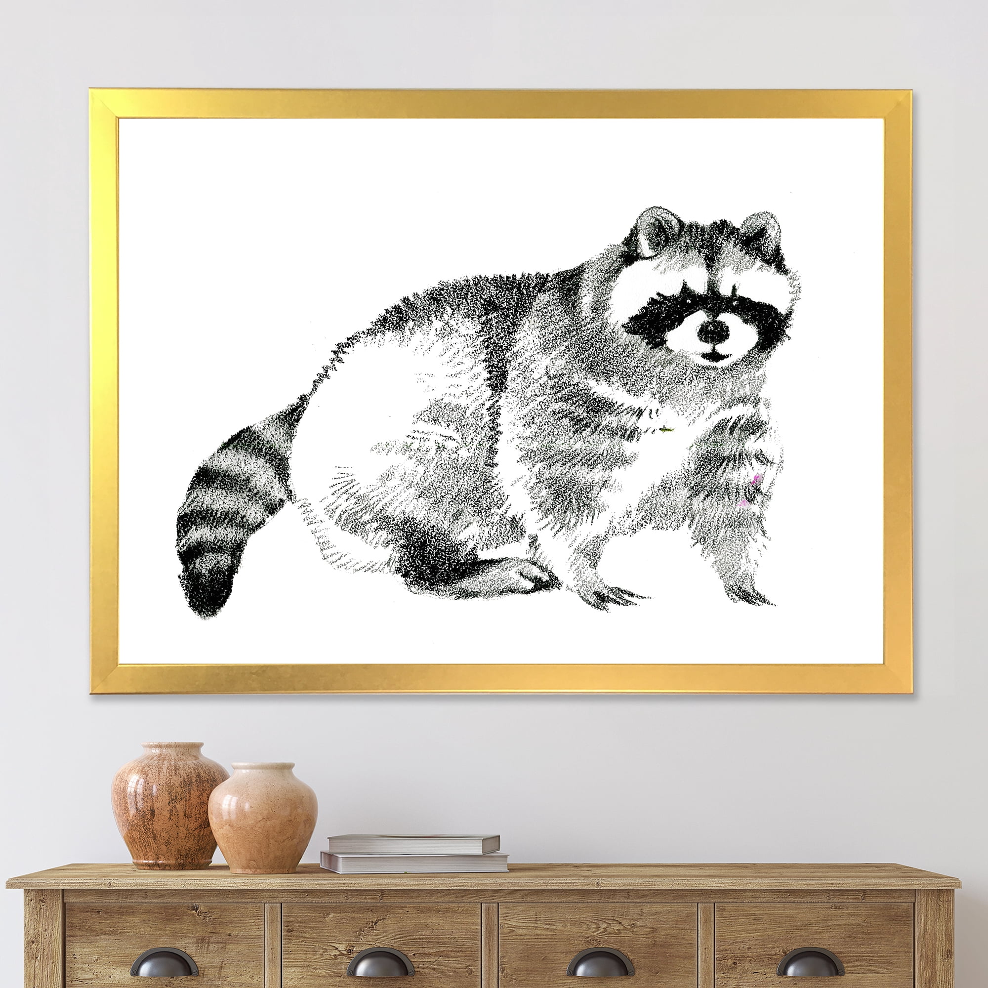Designart 'Black and White Portrait Of Raccoon' Farmhouse Framed Art Print